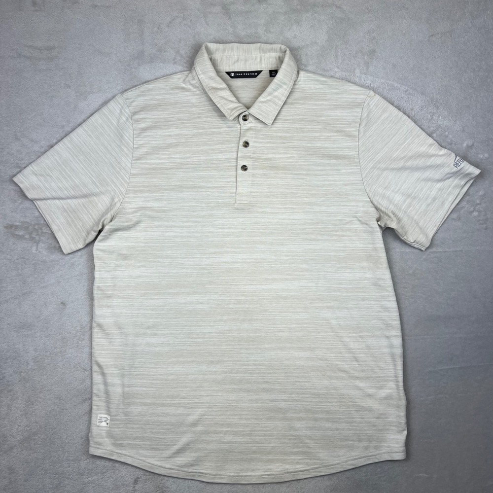 TravisMathew Mens XXL Polo Shirt Beige Space Dye Reflection Bay Golf Top